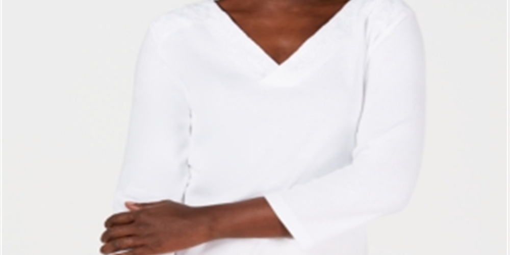 Karen Scott Women's Eyelet Trim Top White Size X-Small