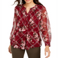 Charter Club Women's Printed Split Neck Top Red Size XX-Large