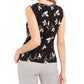 Calvin Klein Women's Floral Sleeveless Jewel Neck Blouse Wear to Work Top Black Size Petite Medium