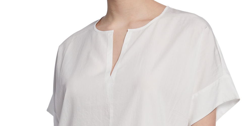 Eileen Fisher Women's Slit Neck Short Sleeve Boxy Sandwash Tunic White Size L