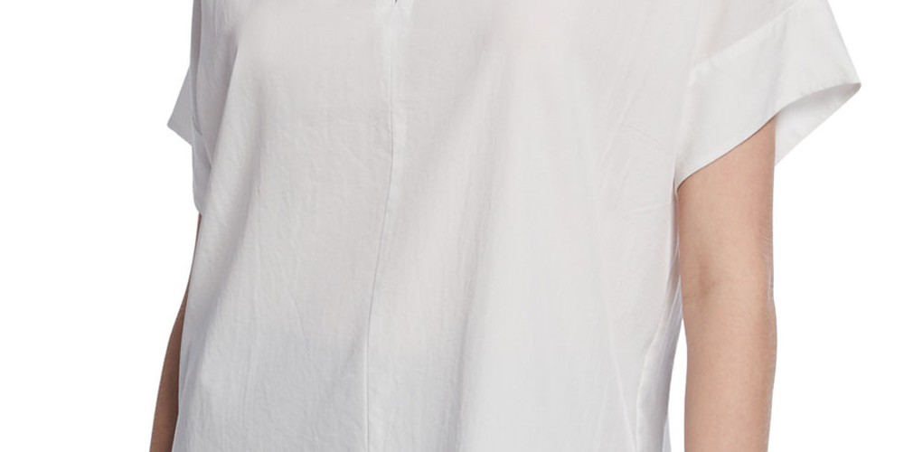 Eileen Fisher Women's Slit Neck Short Sleeve Boxy Sandwash Tunic White Size L