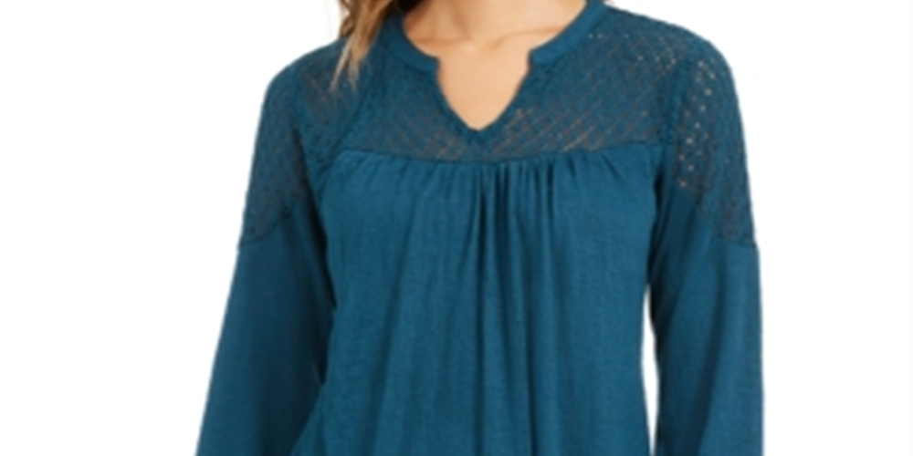 Style & Co Women's Lace Shoulder Top Dark Kale Size Petite S