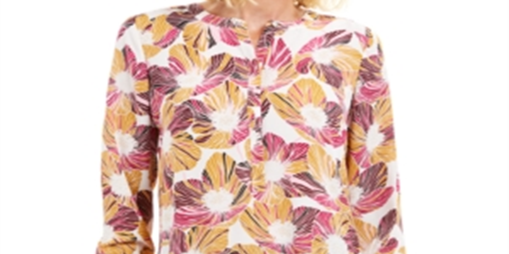 JM Collection Women's Printed Pleated Back Top Purple Size Petite Medium
