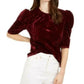 Leyden Women's Crushed Velvet Puff Sleeve Top Red Size X-Large