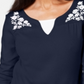 Karen Scott Women's Embroidered Cotton Layered Look Top Blue Size Medium