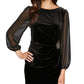 Alex Evenings Women's Long Sleeve Jewel Neck Evening Top Black Size Petite Small