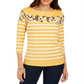 Charter Club Women's Striped and Floral Print Top Yellow Size X-Large
