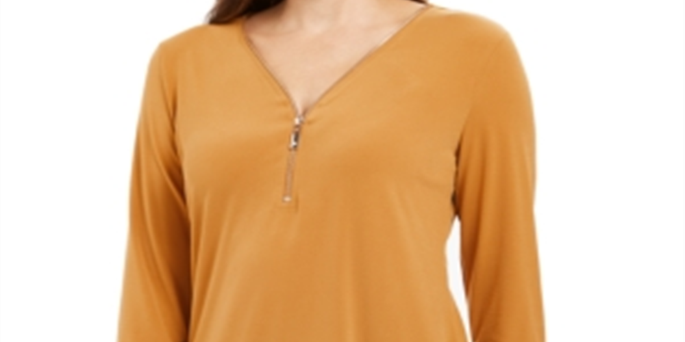 JM Collection Women's Zipper Trim 3/4 Sleeve Top Blue Size Small