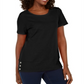 Karen Scott Women's Button Hem Scoop Neck Cotton Top Black Size Small