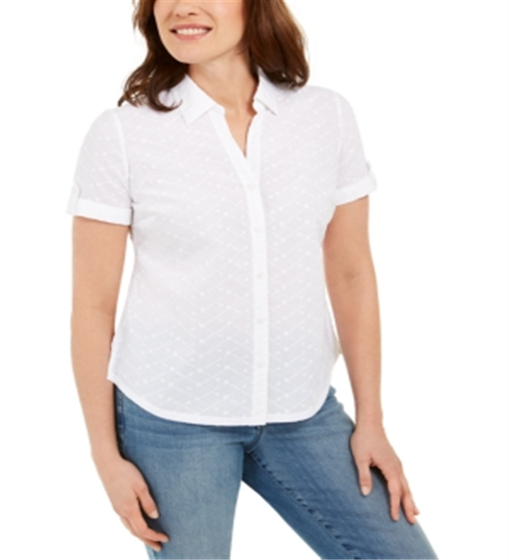 Karen Scott Women's Cotton Embroidered Shirt White Size Large