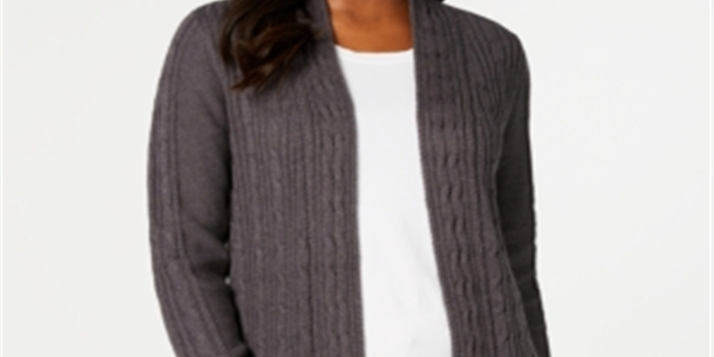Karen Scott Women's Cable Knit Cardigan Gray Size Small