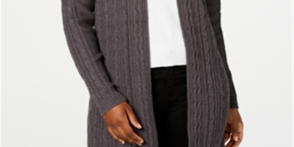 Karen Scott Women's Cable Knit Cardigan Gray Size Small