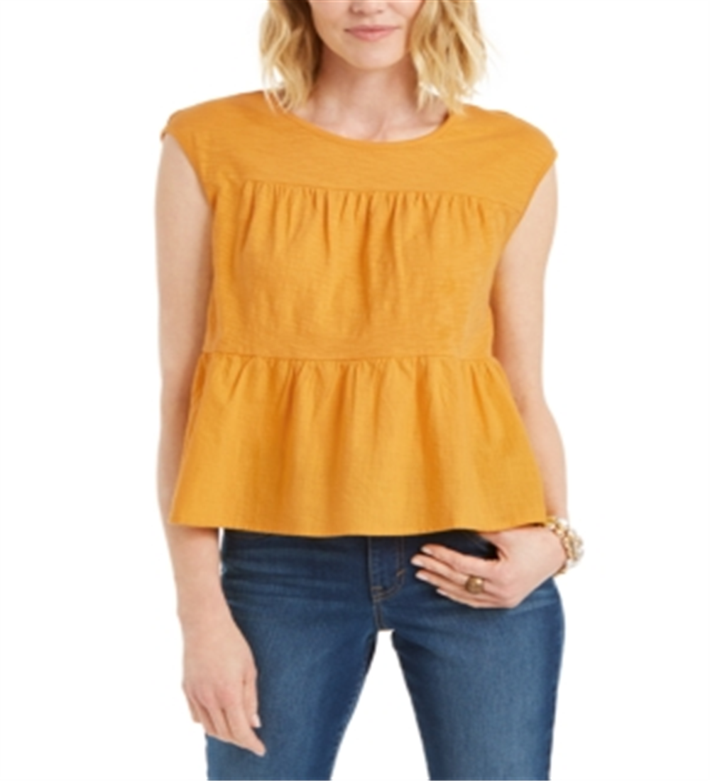 Style & Co Women's Cotton Tiered Tank Top Yellow Size Medium