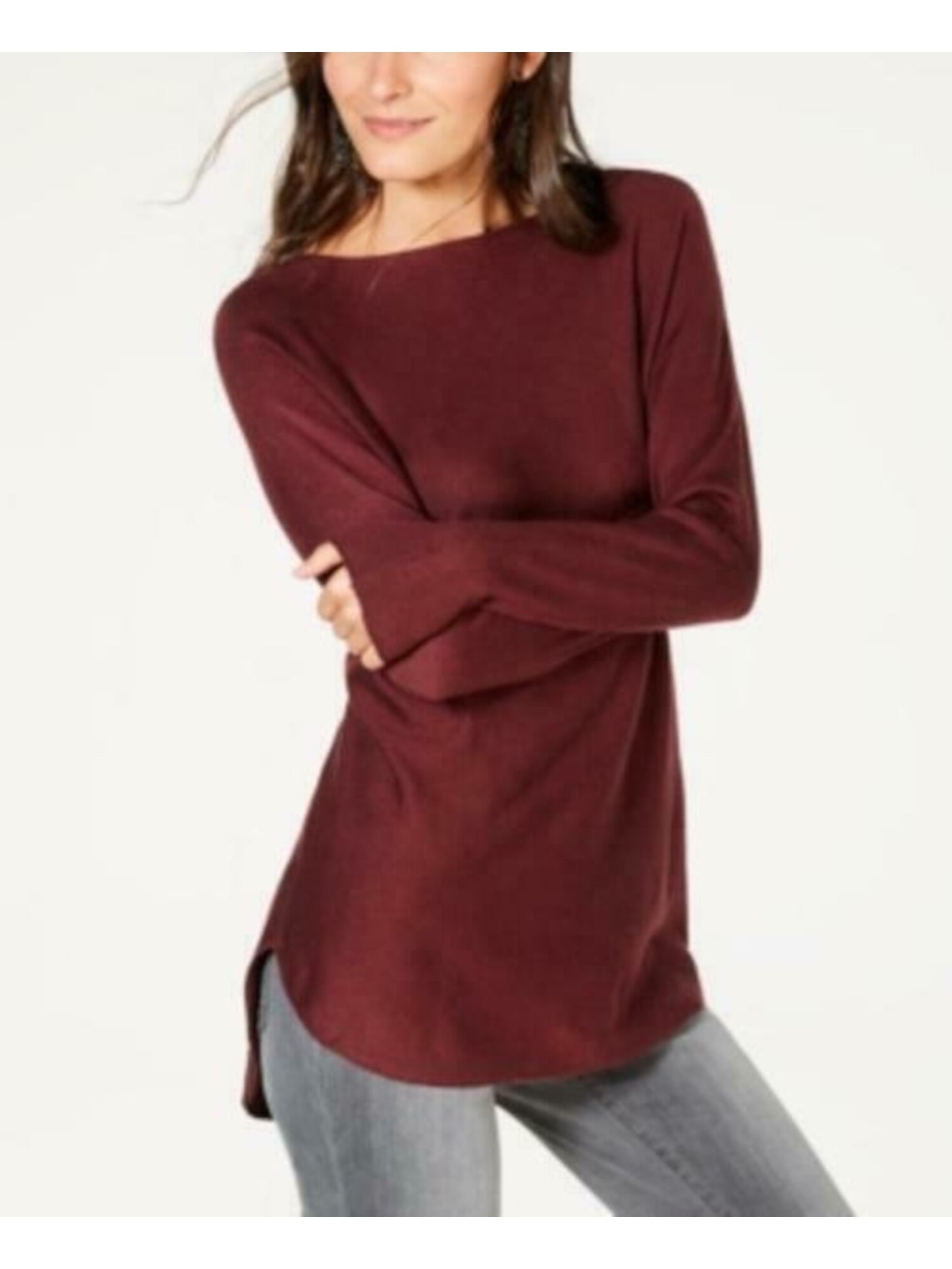 INC International Concepts Women's Long Sleeve Boat Neck Sweater Red Size X-Small