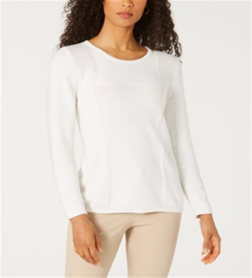 Karen Scott Women's Patchwork Stitch Pullover Sweater White Size XX-Large