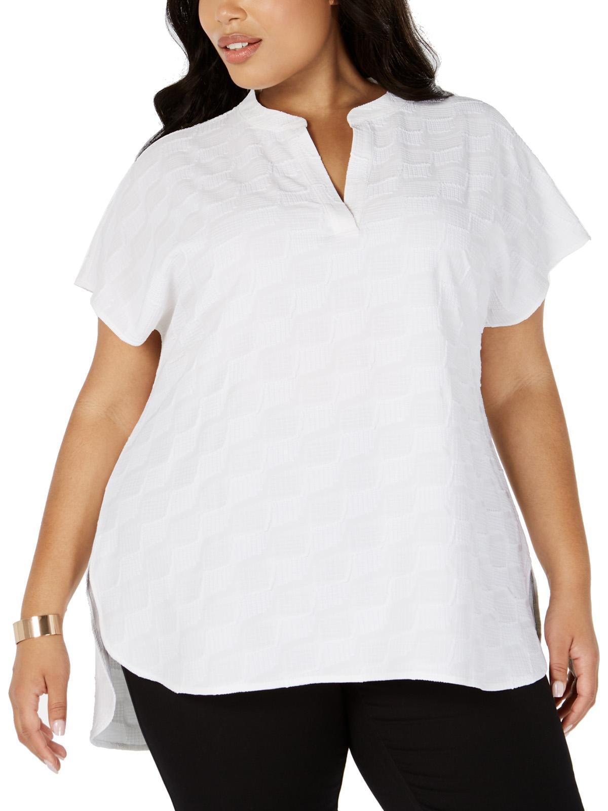 Alfani Women's Plus Textured Split Neck Top White Size 2X