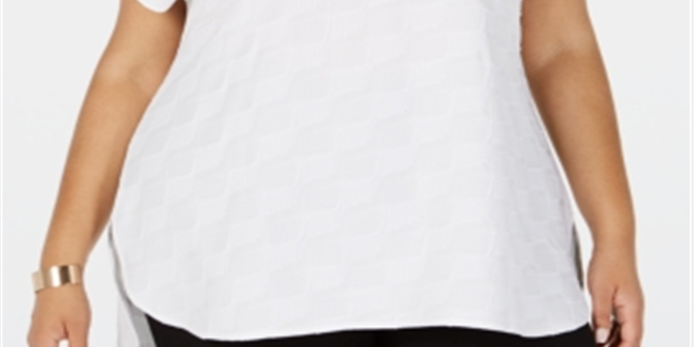 Alfani Women's Plus Textured Split Neck Top White Size 2X