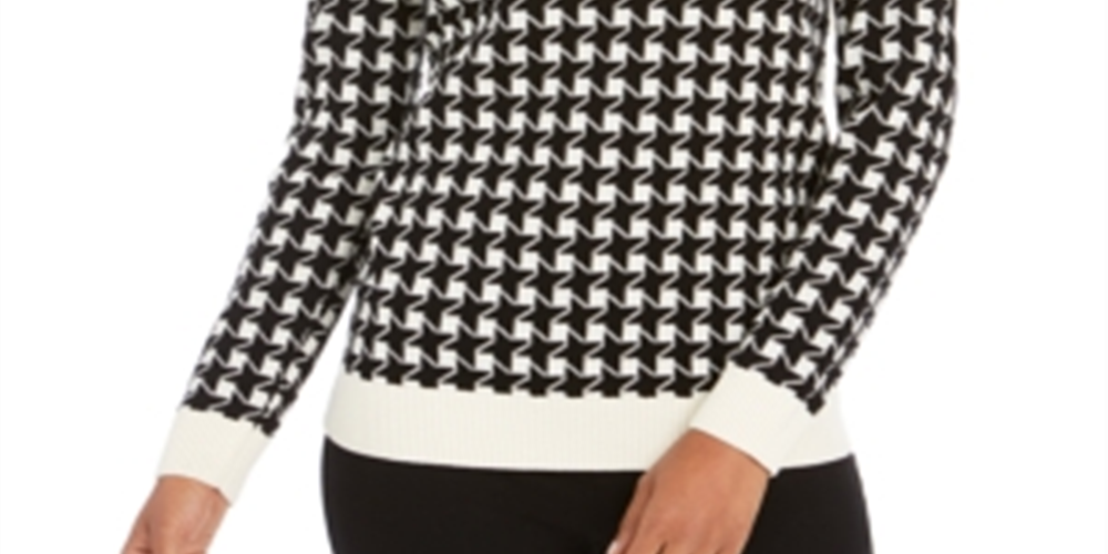 Charter Club Women's Houndstooth Button Shoulder Sweater Black - White Size Petite XL