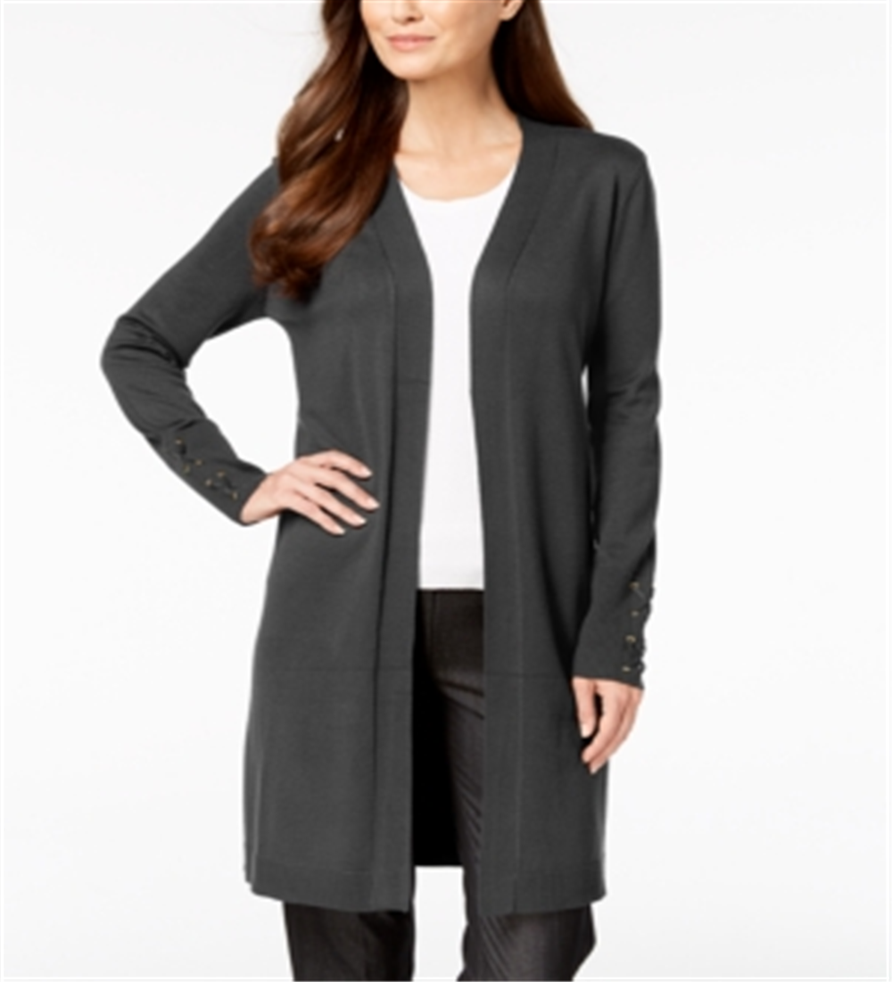 JM Collection Women's Lace up Sleeve Cardigan Gray Size Large