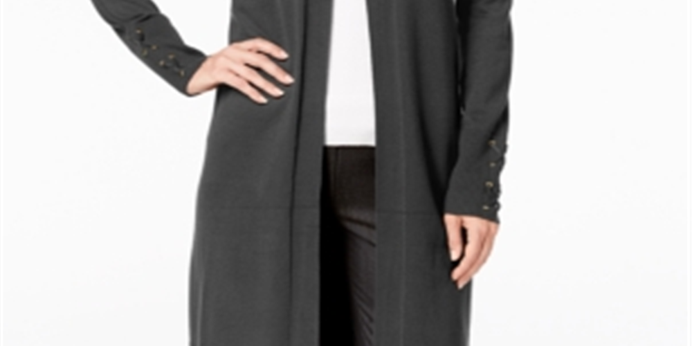 JM Collection Women's Lace up Sleeve Cardigan Gray Size Large