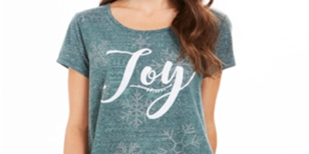 स्टाइल एंड कंपनी महिला जॉय ग्राफिक प्रिंट टी-शर्ट ग्रीन साइज़ पेटीट स्मॉल