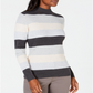 Karen Scott Women's Striped Mock-Neck Cotton Sweater Gray Size -Petite L