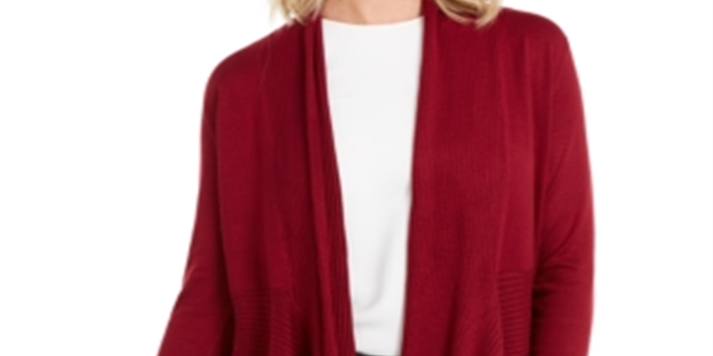 JM Collection Women's Mixed Ribbed Flyaway Cardigan Red Size Petite XL