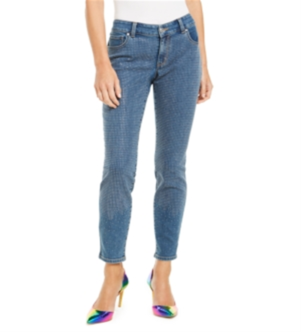 INC International Concepts Women's Embellished Front Skinny Jeans Blue Size 14 Petite