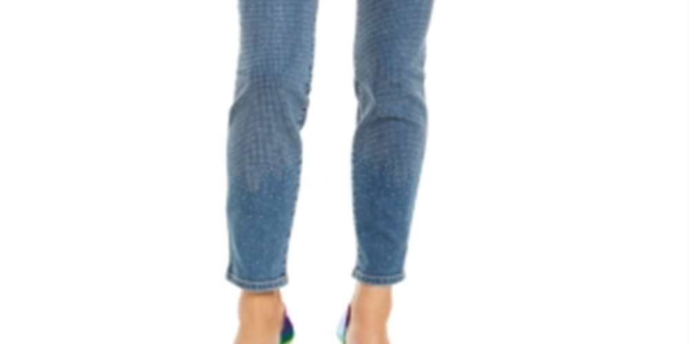INC International Concepts Women's Embellished Front Skinny Jeans Blue Size 14 Petite