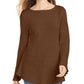 Style & Co Women's Ribbed Patterned Long Sleeve Jewel Neck Blouse Sweater Brown Size Petite Medium