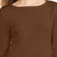 Style & Co Women's Ribbed Patterned Long Sleeve Jewel Neck Blouse Sweater Brown Size Petite Medium