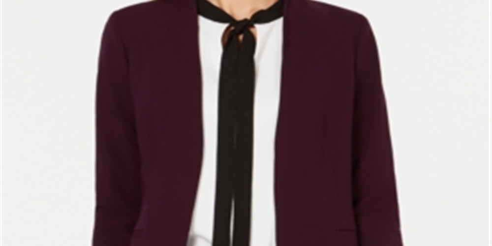 Calvin Klein Women's Roll Sleeve Open Front Blazer Purple Size 16