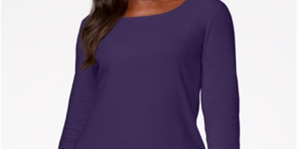 Karen Scott Women's Cotton Scoop Neck Top Purple Size Petite Medium
