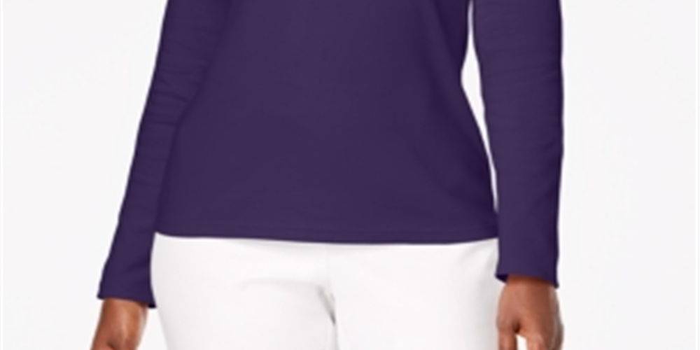 Karen Scott Women's Cotton Scoop Neck Top Purple Size Petite Medium