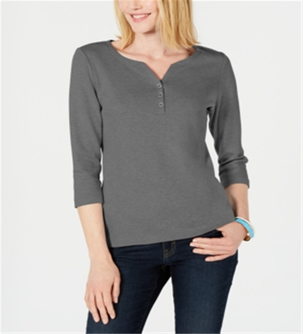 Karen Scott Women's Cotton Henley Shirt Charcoal Size Petite XL