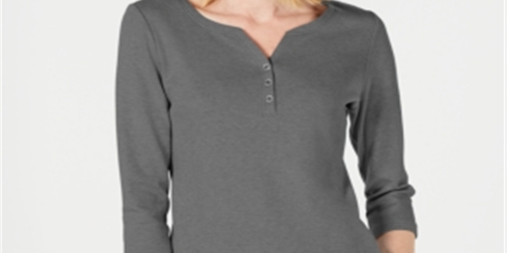 Karen Scott Women's Cotton Henley Shirt Charcoal Size Petite XL