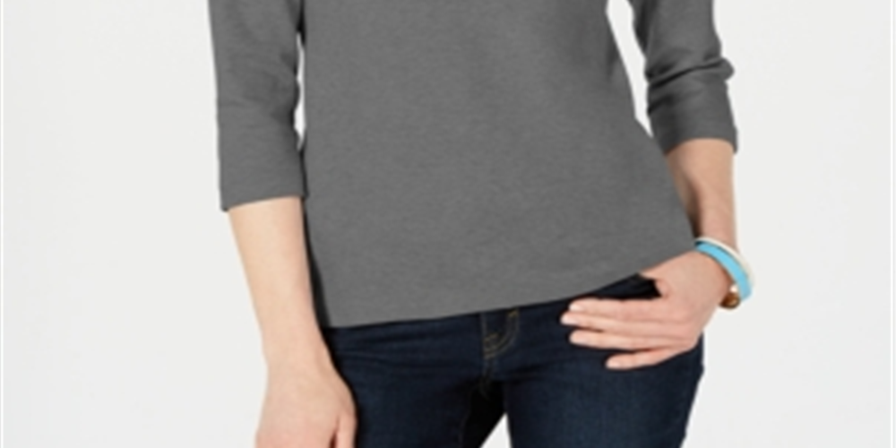 Karen Scott Women's Cotton Henley Shirt Charcoal Size Petite XL