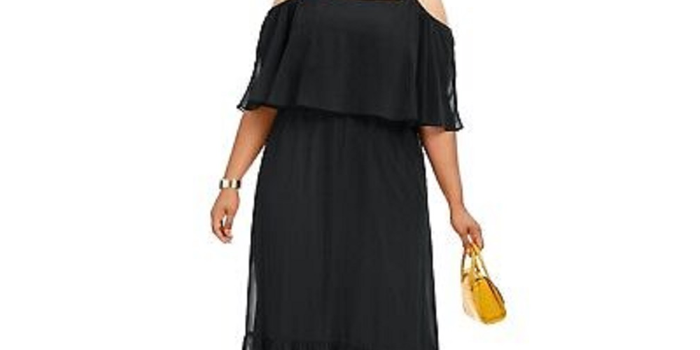 NY Collection Women's Plus Popover Maxi Dress Black Size 3X
