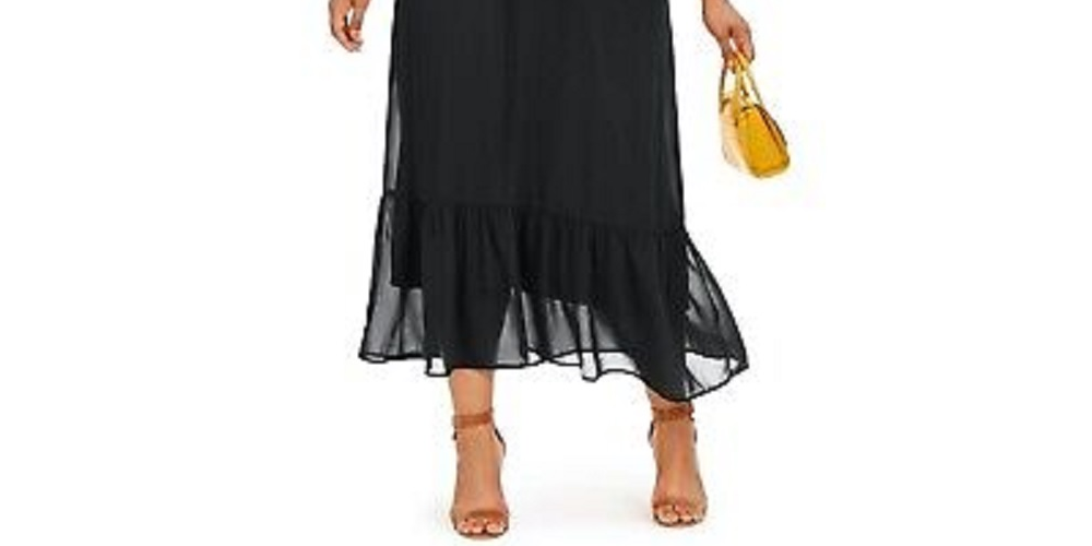 NY Collection Women's Plus Popover Maxi Dress Black Size 3X