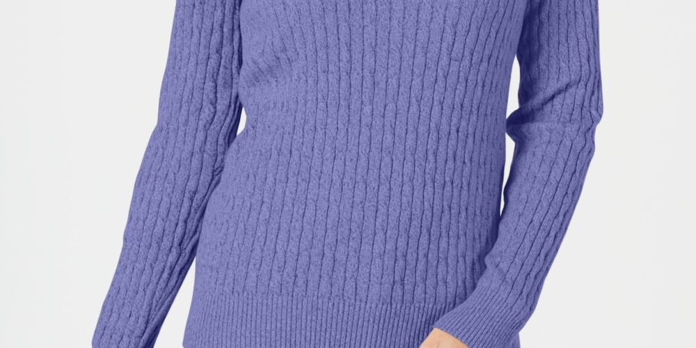 Karen Scott Women's Petite Cotton Cable-Knit Sweater Purple Size PM