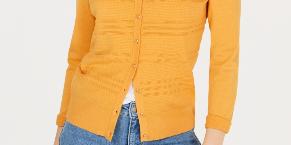 Charter Club Women's Textured Cardigan Gold Size Medium