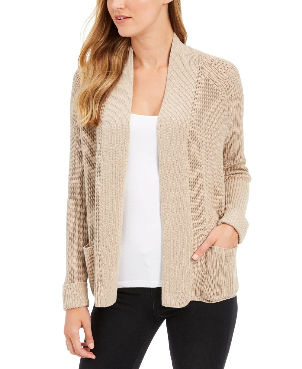 Charter Club Women's Cotton Open-Front Cardigan Med Beige Size X-Large