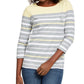 Karen Scott Women's Sport Striped 3/4 Sleeve Top  Yellow Size Small