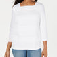 Karen Scott Women's Lace Square Neck 3/4 Sleeve Top White Size Petite L