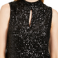 Calvin Klein Women's Sequin Mock Neck Keyhole Top Black Size Medium