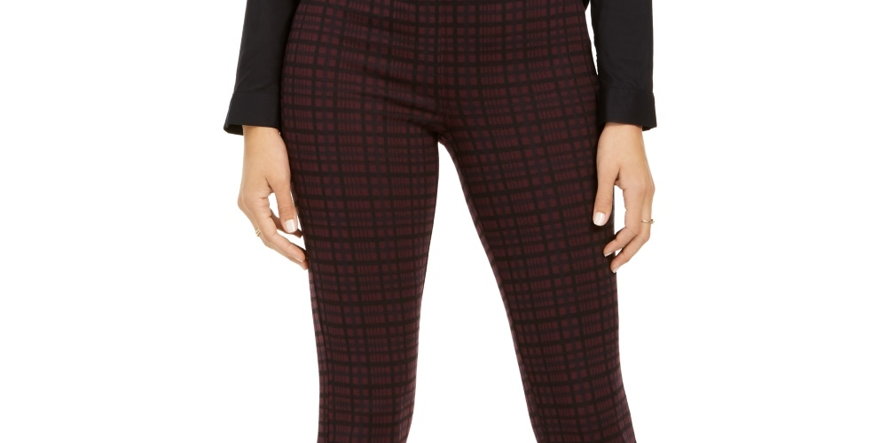 Style & Co Women's Plaid Ponte Legging Purple Size PXL
