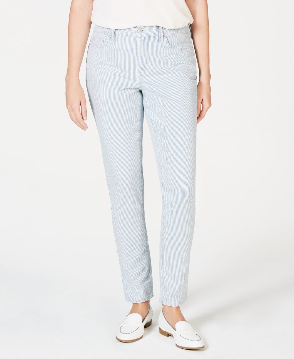 Charter Club Women's Striped Tummy Control Skinny Ankle Jeans Blue Size 8