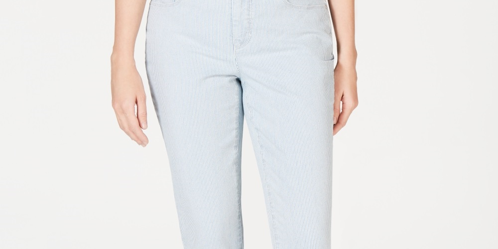 Charter Club Women's Striped Tummy Control Skinny Ankle Jeans Blue Size 8