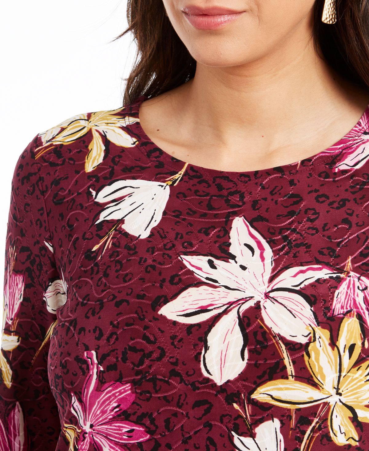 JM Collection Women's Printed Jacquard Top Purple Size XXL