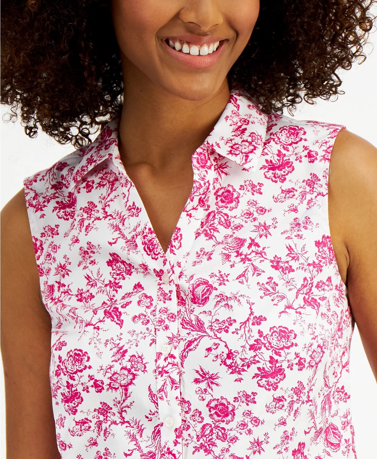 Charter Club Women's Toile Print Sleeveless Shirt Pink Size 6